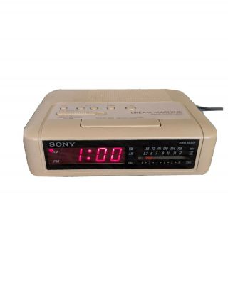 Sony Dream Machine Am Fm Alarm Led Tan Retro Clock Radio Model Icf - C240