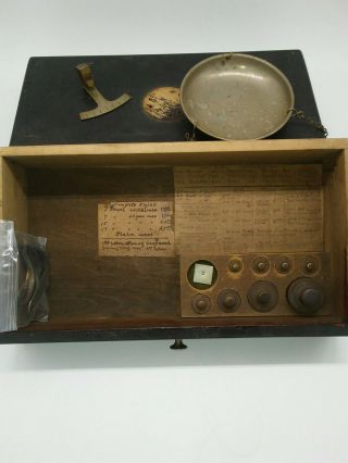 8 Vintage Antique Brass Balance Scale Weights with Wooden Box. 2