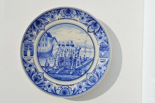 Antique Delft Holland Blue & White Plate Depicts Man Powered Boating Scene Rare