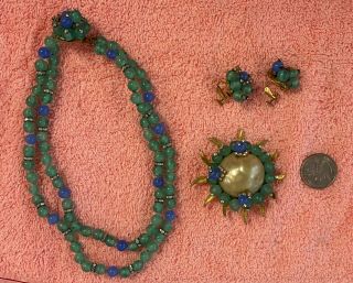 Vintage Marvella Brooch Earrings Necklace Set Early Rare Estate Find