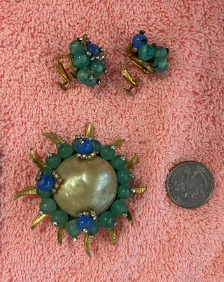 Vintage MARVELLA Brooch Earrings Necklace Set Early Rare Estate Find 3