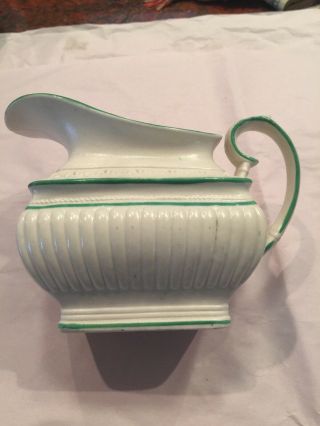 Antique 1840’s Staffordshire,  England Creamer W/ Green Piping And Ridged Body