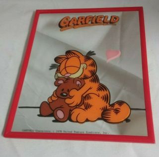 Rare Vintage 1978 Garfield Teddy Bear Heart Frame Mirror 10 " X 8 " Wow