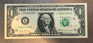 Rare 2017 $1 Dollar Bill Frn Unc Repeater