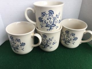 4 Vintage Corelle Corning Ware Cups Blue Floral,  1970s,  Rare Design
