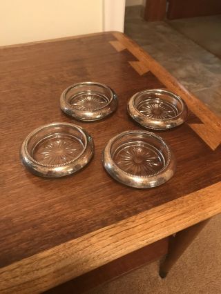 Vintage Set Of 4 Frank M.  Whiting Sterling Silver (. 925) And Glass Coasters (4)