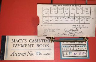 Antique R.  H.  Macy’s Cash - Payment Book,  Id Card,  Receipts 1941 Retail Rare Paper