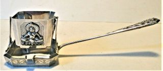 Antique Very Rare Indian Colonial Solid Silver Tea Strainer & Stand Deities 1850