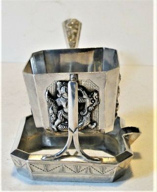 ANTIQUE VERY RARE INDIAN COLONIAL SOLID SILVER TEA STRAINER & STAND DEITIES 1850 2