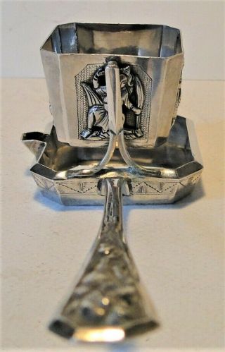 ANTIQUE VERY RARE INDIAN COLONIAL SOLID SILVER TEA STRAINER & STAND DEITIES 1850 3
