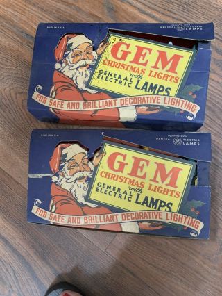 2vtg Old Gem Christmas Lights General Electric Lamps Santa Claus Box 611 Antique