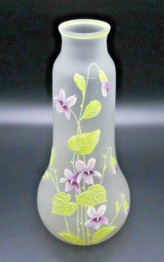 Rare Antique Nouveau Glass Satin Vase Antique French Enameled Mont Joye Legras
