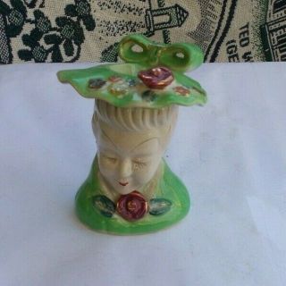Rare Vintage Antique 4.  5 " Porcelain Head Vase Lady 