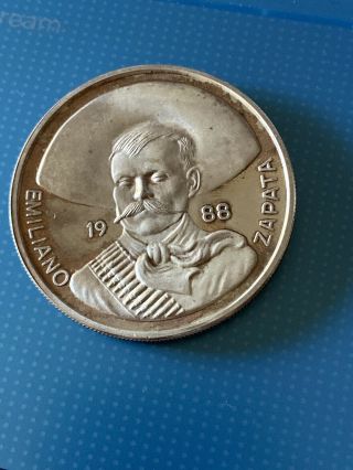 1988 Mexico Rare Medal Silver Proof Emiliano Zapata