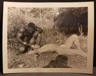 Vtg 4x5 B&w Photos.  2 Men In Wilderness Gay Interest,  Semi Nude
