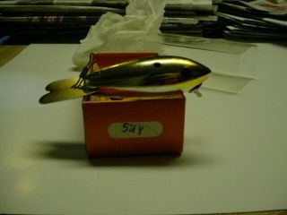 Vintage Wood Bomber Lure Model 5my Yellow Back Chrome Unfished