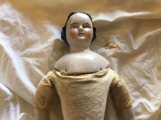 Large 21 " Antique Cloth Body Doll With Ceramic Head And Hands And Feet