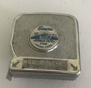 Rare Vintage Evans 8 Ft Steel Push Button Power Tape Measure Metal Cond