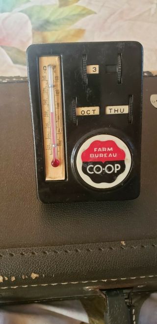 Vintage Farm Bureau Co - Op Feeds Advertising Thermometer Calendar Metal Rare