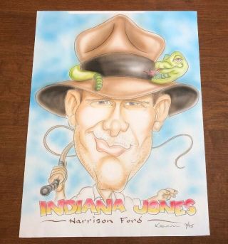 Signed & Dated 1995 “indiana Jones” Harrison Ford Caricature Drawing