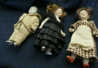 3 Antique German Made Bisque Dolls 5 ",  One Boy,  Two Girls