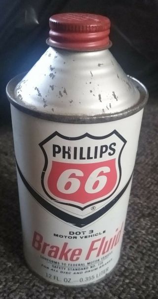 Rare Vintage Phillips 66 " Brake Fluid " 12oz Cone Top Can.  Full