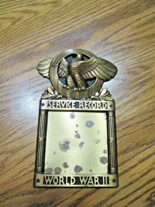 Rare Vintage Military Brass Wwii Service Record Plaque Frame With Eagle.  7 "