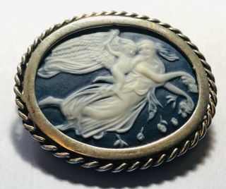 Rare Villeroy & Boch Blue Jasperware Cameo Pin Pendant Cupid W.  Torch & Psyche
