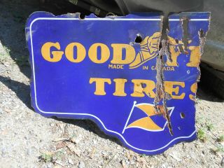 Rare Old Goodyear Tires 18 " X 16 " Double Sided Porcelain Sign Half A Sign