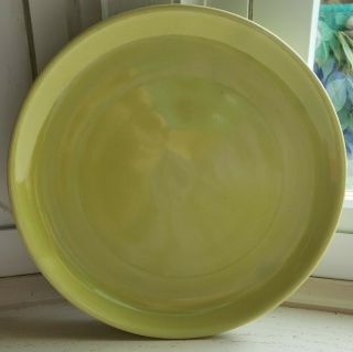 Vintage Bauer Pottery Ring Ware Chartreuse Dinner Plate.  Rare Color.  Stamped.  9.  5 "