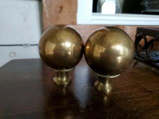Pair Brass Ball Finials For Antique Iron & Brass Beds 2 1/4 " Diameter