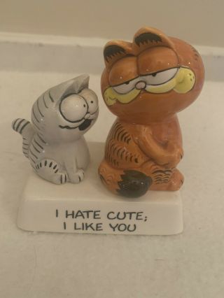 Rare 1981 Garfield And Nermal Enesco Figurine “i Hate Cute; I Like You” Ceramic