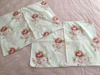 Rare Rachel Ashwell Shabby Chic Pink Stripe & Red Floral Roses Pillowcases (2)