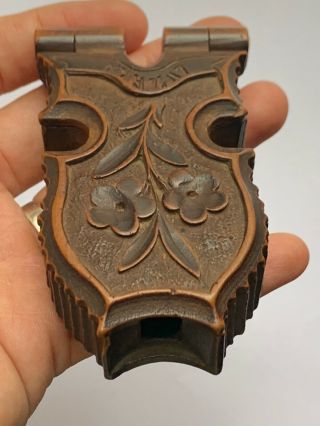 Antique Carved Wood Pocket Watch Holder Box,  Marked Luzern Decoration