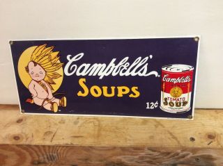 Campbells Soup Can Porcelain Sign Baby Indian 1995 Ad Rare Ande Rooney Collectib