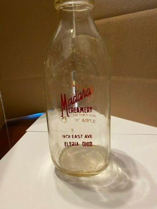 Rare Vintage Madara Creamery Milk Bottle,  Elyria,  Ohio
