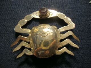 Rare Artisan Amethyst Crab Estate 925 Sterling Silver Old Pawn Brooch
