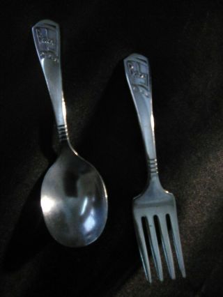 Vintage Imperial Silver Plate Baby Flatware Spoon & Fork Set