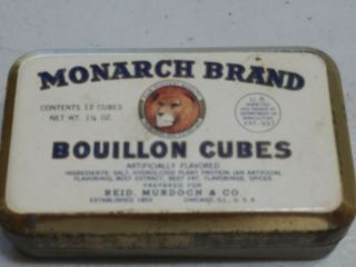 Vintage Monarch Bouillon Cubes Tin Box Graphic Collectible Kitchen Antique Lion