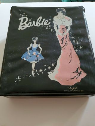 Vintage 1962 Mattel Black Ponytail Barbie Vinyl Case W/ Vtng Clothes