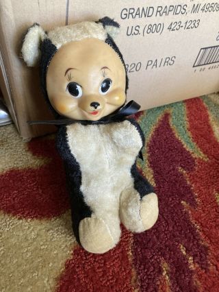 Vtg Vintage Skunk Rubber Face Plush Toy Stuffed Animal