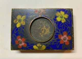 Vintage Antique Cloisonne Match Box Holder Case Blue with Flowers.  A34 2