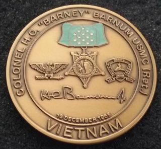 Rare Col Barnum Usmc Medal Of Honor Moh Us Marine Corps Vietnam Challenge Coin