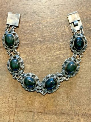 Victorian,  Sterling Silver.  925 & Black Stone,  Panel Bracelet,  7.  5”