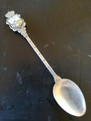 Travel Souvenir Sterling Silver Demitasse Spoon Solvang Ca Enamel Sheild Crown