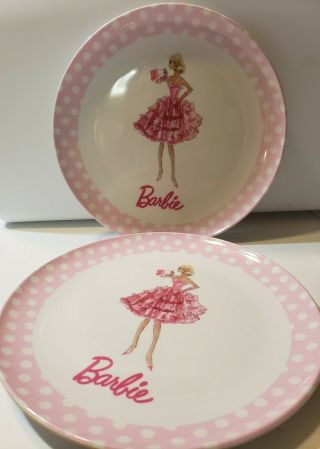 Set Of 2 Pottery Barn Kids Barbie Plates Melamine Rare Girls Pink Party Dishes