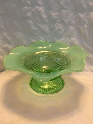 Antique Northwood Green Opalescent Footed Compote - Greek Key Pattern 7 - 1
