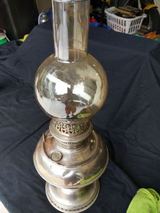 Antique Bradley And Hubbard B&h Oil Lamp (nickel Plated Brass?)
