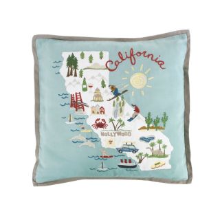 Pottery Barn Embroidered California State Map Rare Collector Pillow Euc 18x18”