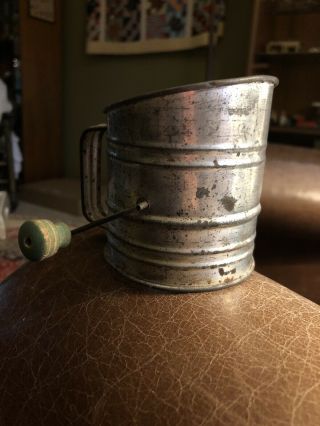 Antique Child’s Flour Sifter With Green Wood Knob